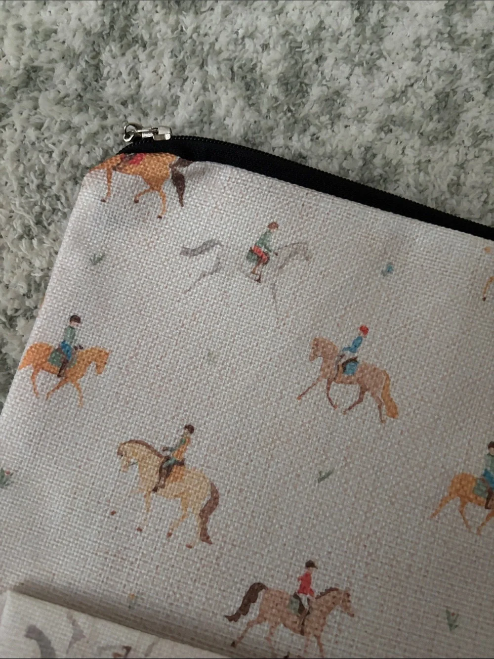 Western Horseback rider Equestrian Print Zip Cosmetic Travel Bag Pouch NWT
